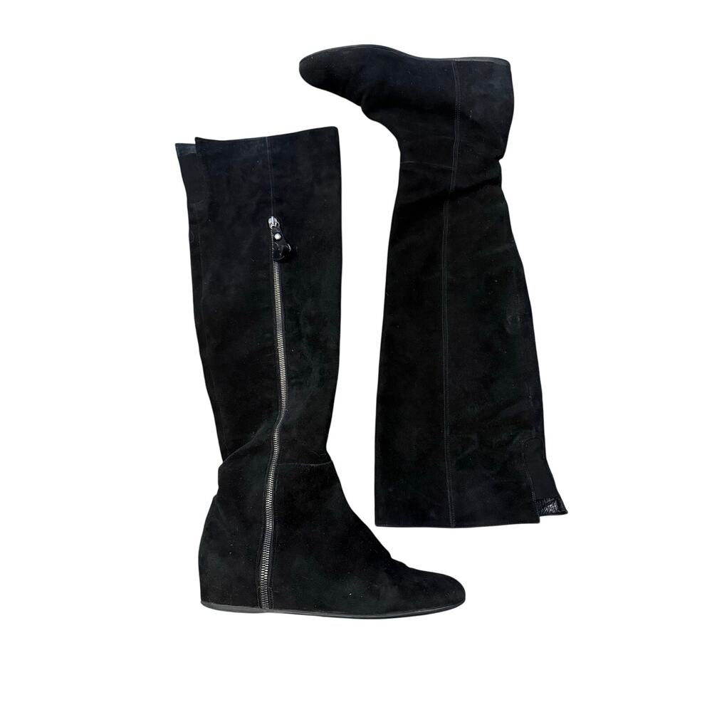 Stuart Weitzman x Russell & Bromley Over-The-Knee Boots 7.5 Black Suede Wedge